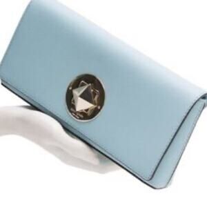 Kate Spade Mint Green Leather Square Clutch Handbag Purse Silver Hardware